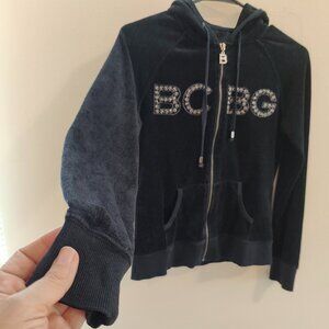 BCBG Black Velour Bling Hoodie - Size Small
